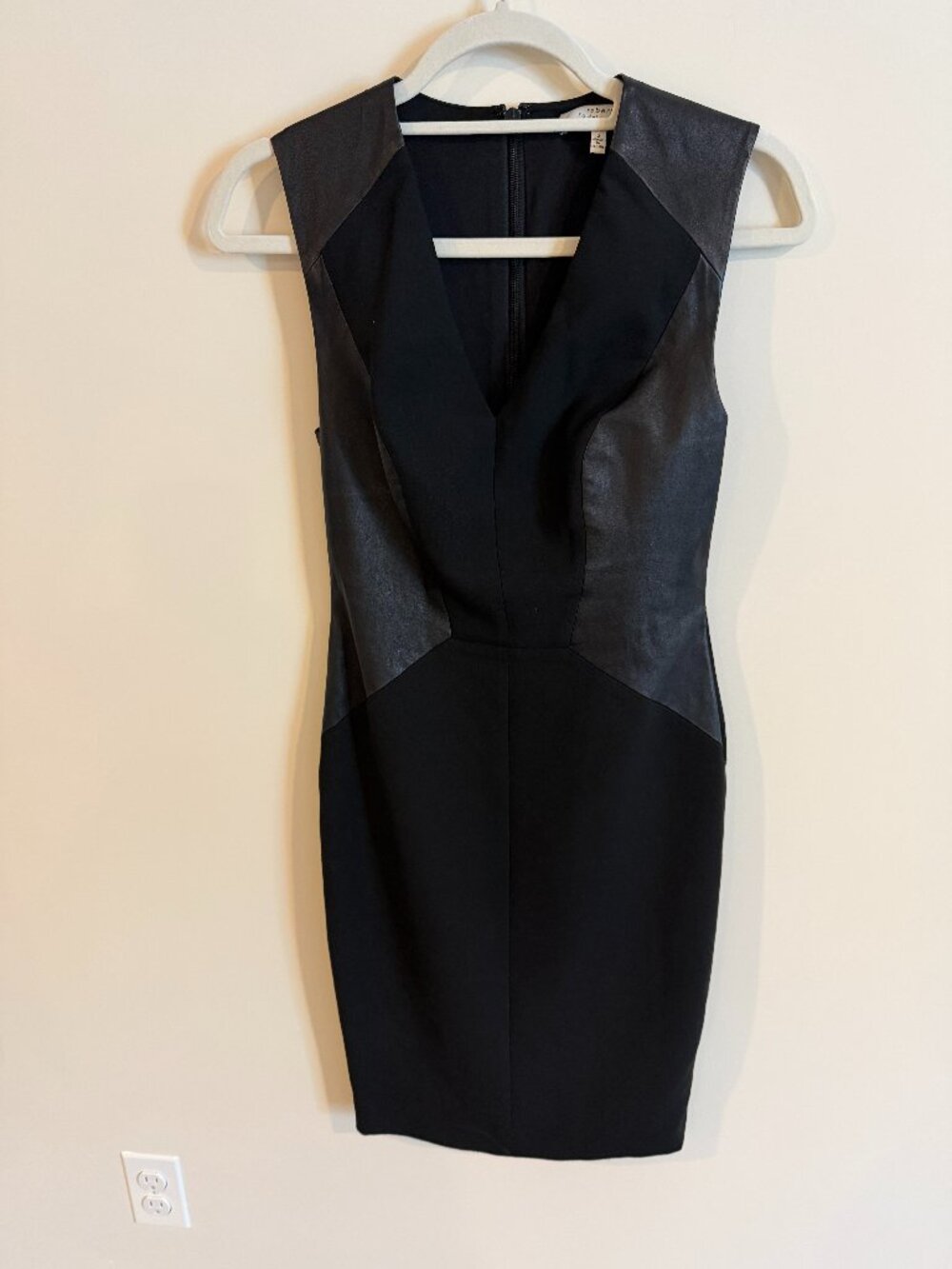 Robert Rodriguez Faux Leather Panel Sheath Dress Size 2 Black Ponte
